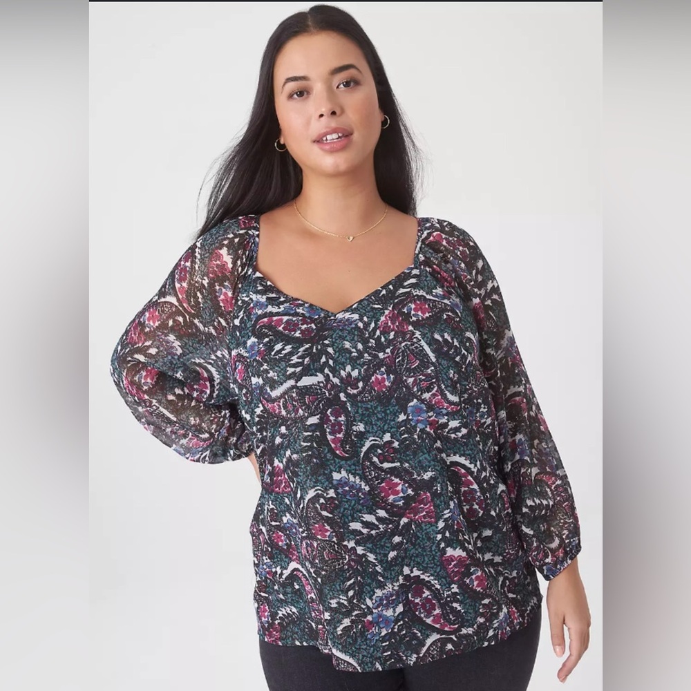 Lane Bryant Multicolor Paisley Boho Blouse Top Office Casual Business Classy